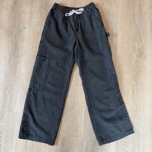 Aerie Women's Wide Leg Cargo Pants Charcoal Gray Drawstring Elastic Waist Small